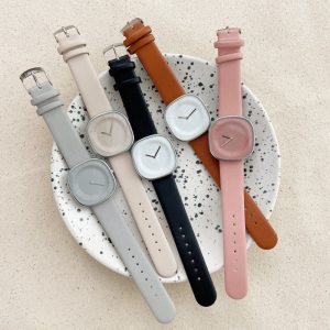 Men'S And Women'S Fashion Simple Square Dial Creative Three-Dimensional Two-Hand Quartz Leather Band Watch