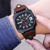 Men Retro Top Layer Leather Strap Square Quartz Watch