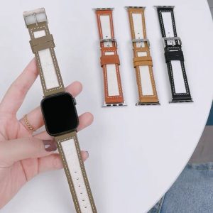 Fashion Casual Simple Apple Watch Canvas Leather Splicing Band