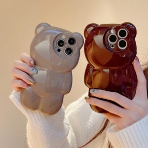 Fashion Solid Color Cartoon Bear All-Inclusive Drop-Proof Phone Case