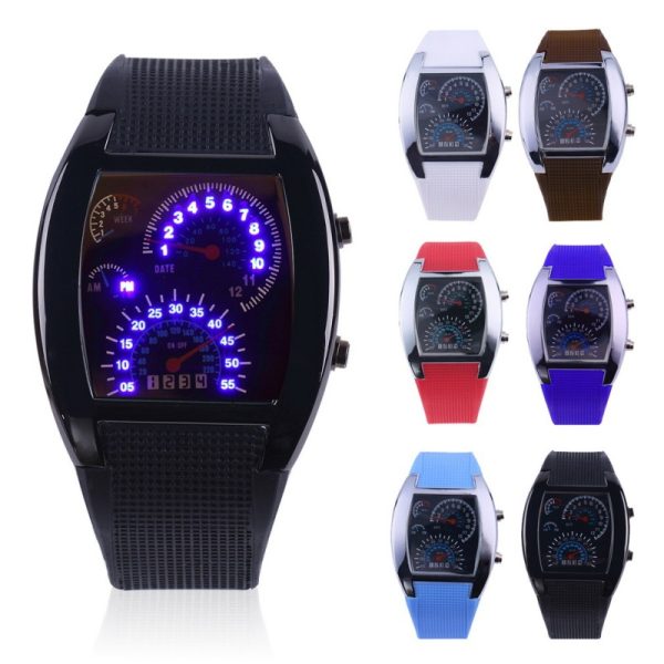 Men'S Fashion Sports Creative Led Fan-Shaped Display Electronic Watch