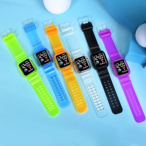Men'S And Women'S Fashion Casual Transparent Rectangular Led Sports Waterproof Multi-Functional Electronic Watch