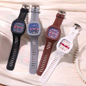 Men'S And Women'S Fashion Casual Simple Couple Square Dial Pin Buckle Silicone Quartz Watch