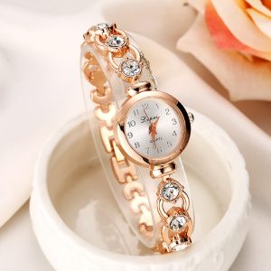 Women'S Casual Fashion Rhinestone Small Round Dial Pearl Metal Chain Quartz Watch