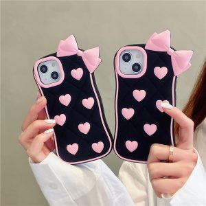 Fashion Cute Heart Bowknot Anti-Drop Soft Silicone Phone Apple Case