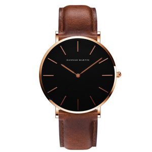 Men'S Casual Fashion Simple Waterproof Large Round Dial Quartz Leather Band Watch
