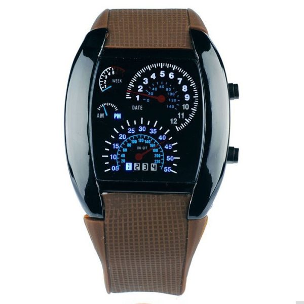 Men'S Fashion Sports Creative Led Fan-Shaped Display Electronic Watch