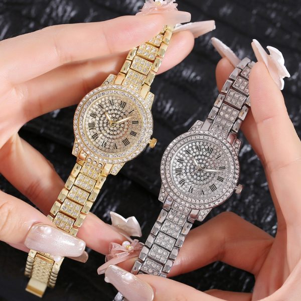 Women'S Fashion Vintage Diamond Roman Numerals Thin Strap Quartz Watch