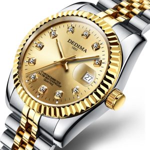 Men'S And Women'S Fashion Casual Round Dial Luminous Calendar Single Folding Clasp Metal Watch