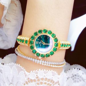 Women'S Fashion Simple Retro Round Dial Malachite Bracelet Watch