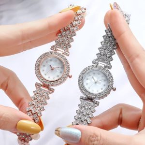 Womens Fashion Diamond Round Dial Quartz Bracelet Watch