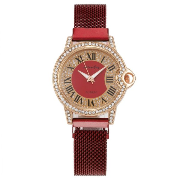 Women'S Fashion Casual Personality Rhinestone Roman Numeral Round Dial Quartz Watch