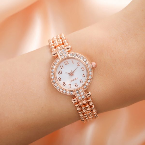 Women'S Fashion Casual Rhinestone Small Round Dial Jewelry Buckle Metal Chain Quartz Watch