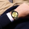 Men'S Fashion Business Rhinestone Round Dial Single Folding Buckle Stainless Steel Band Watch