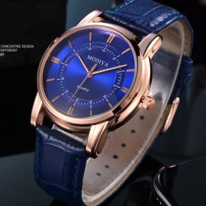 Men'S Casual Business Simple Concentric Circle Large Dial Leather Band Quartz Watch