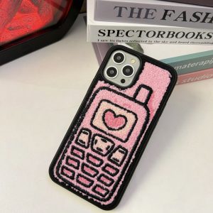 Fashion Personality Retro Mobile Heart Pattern Towel Embroidered Phone Apple Case