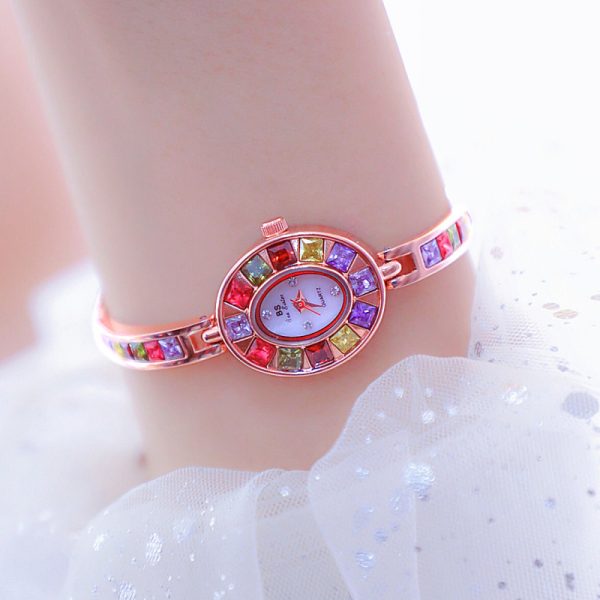 Women'S Fashion Personality Gradient Rainbow Rhinestone Bracelet Quartz Watch