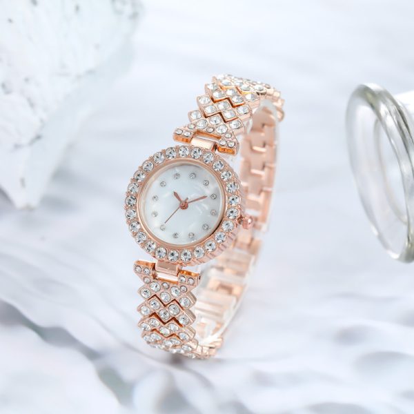 Womens Fashion Diamond Round Dial Quartz Bracelet Watch