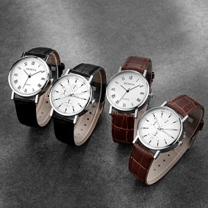 Men'S Casual Fashion Simple Round Dial Quartz Leather Band Watch