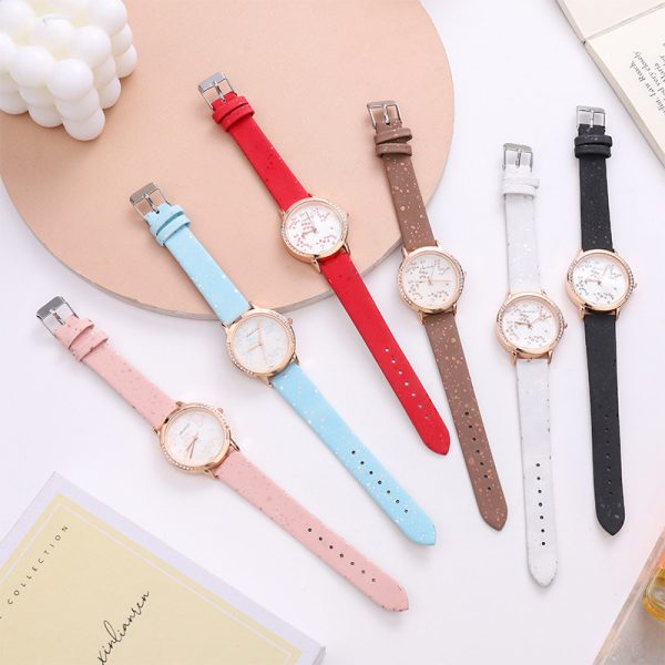 Women'S Fashion Casual Preppy Rhinestone Floral Printed Quartz Watch