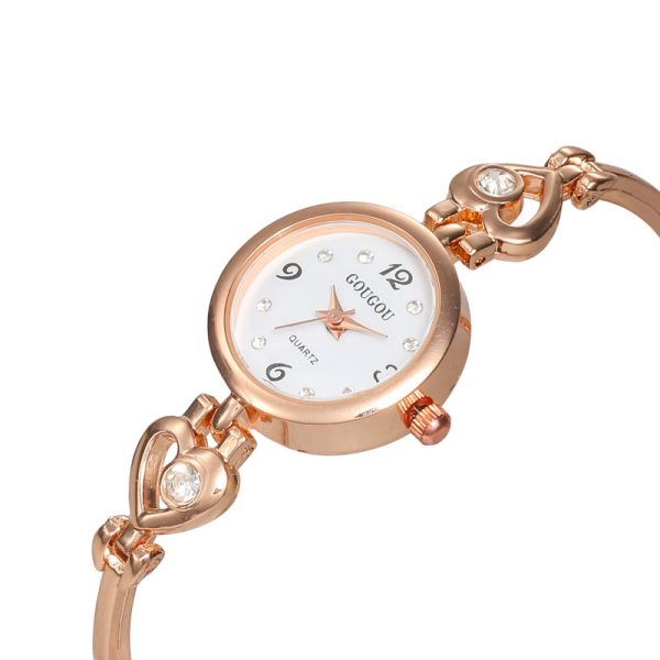 Women'S Simple Digital Heart Rhinestone Elbow Alloy Quartz Bracelet Watch