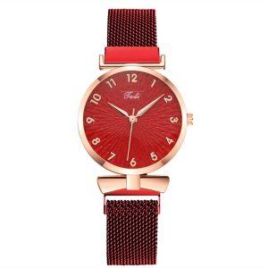 Women'S Casual Fashion Round Dial Stainless Steel Magnetic Buckle Quartz Watch