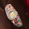 Women'S Fashion Casual Rhinestone Round Dial Floral Bracelet Watch