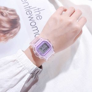 Fashion Neutral Transparent Small Square Waterproof LED Sports Electronic Watch