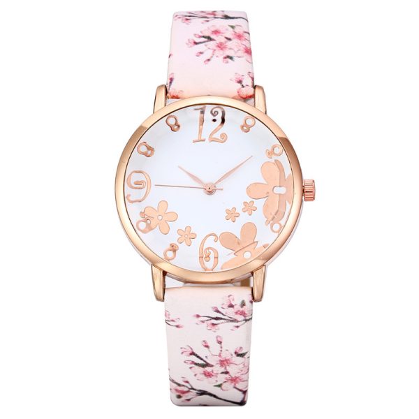 Women'S Fashion Spring Flower Casual Creative Floral Round Dial Alloy Pin Buckle Quartz Watch