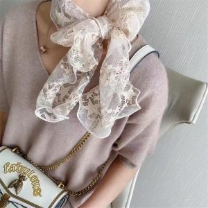Women Simple Solid Color Fashion Lace Small Scarf