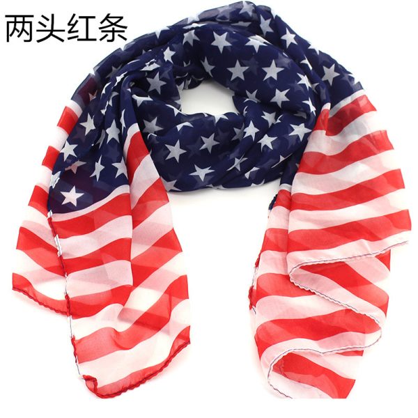 Women'S Creative American Flag Pattern Stars And Stripes Extended Chiffon Scarf