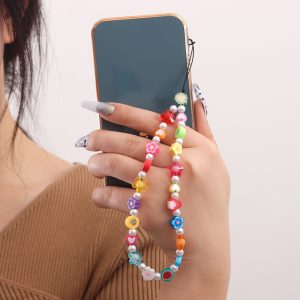 Women Fashion Simple Rainbow Beaded Phone Chain