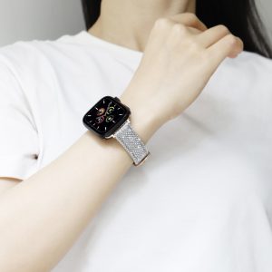 Women Casual Flash Diamond Pu Leather Apple Watch Bands