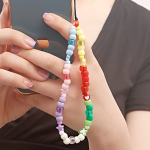 Women Fashion Colorful Phone Chain Beaded Pendant