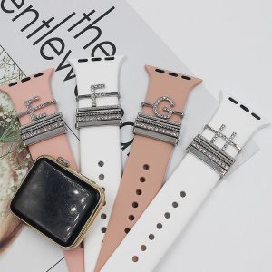 Fashionable Metal English Letter Silicone Apple Watch Strap