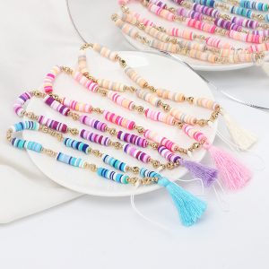 Women Fashion Wrist Mobile Phone Chain Tassel Polymer Clay Key Chain