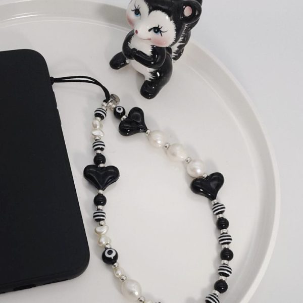 Women Simple Creative Bohemia Black White Love Pearl Phone Chain