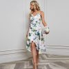 Summer Sweet Floral Printing Women Irregular Sexy V-Neck Tie Slit Dress