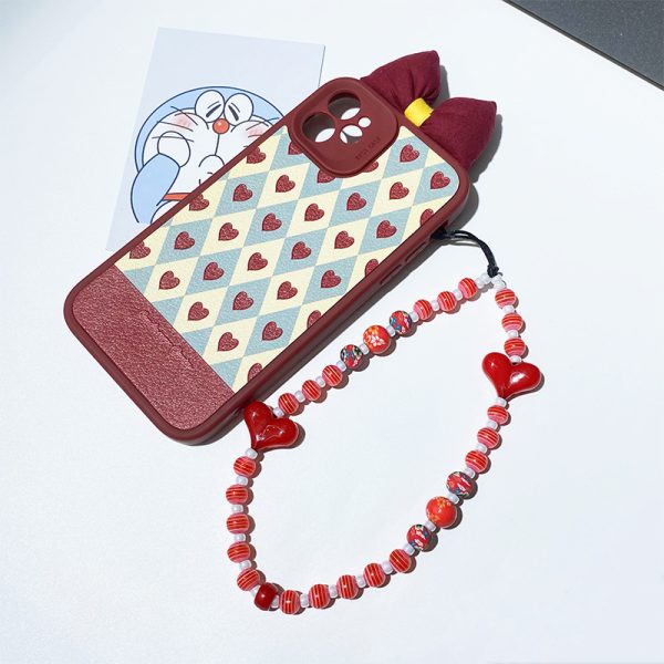 Women Fashion Red Heart Acrylic Handmade Beaded Phone Chain