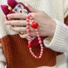 Women Fashion Red Heart Acrylic Handmade Beaded Phone Chain