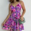 Women Fashion Sexy Floral Printing Ruffled Slip Dress