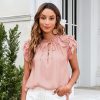 Women Casual Solid Color Loose Ruffled Sleeve V-Neck Lace-Up Blouses