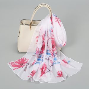 Women Fashion Magnolia Flower Chiffon Small Silk Scarf