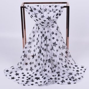 Women Fashion Five-Pointed Star Print Chiffon Silk Scarf