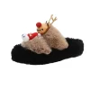 Autumn And Winter Women Cartoon Christmas Elk Plush Round Toe Flat Slippers