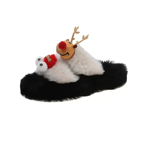 Autumn And Winter Women Cartoon Christmas Elk Plush Round Toe Flat Slippers