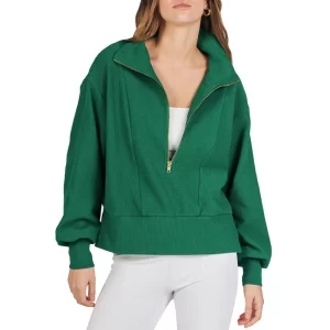Women Fashion Loose Solid Color Zipper Long Sleeve Sweatshirt
