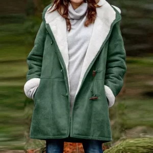 Plus Size Women Casual Winter Long Sleeve Fleece-Lined Hooded Warm Plush Coat