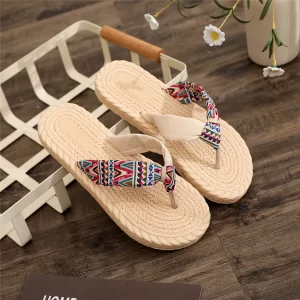 Ethica fashion store Women Casual Splicing Round Toe Flat Bottom Flip-Flop