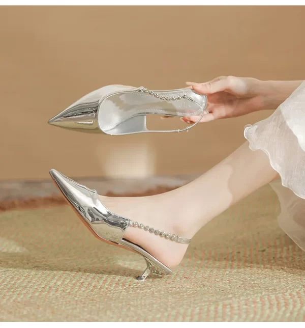 Women Fashion Sexy Plus Size Silver Pointed Toe Back Hollow Sandals